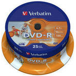  DVD-R 4.7gb Verbatim 16x (25) cake box prinable 43538